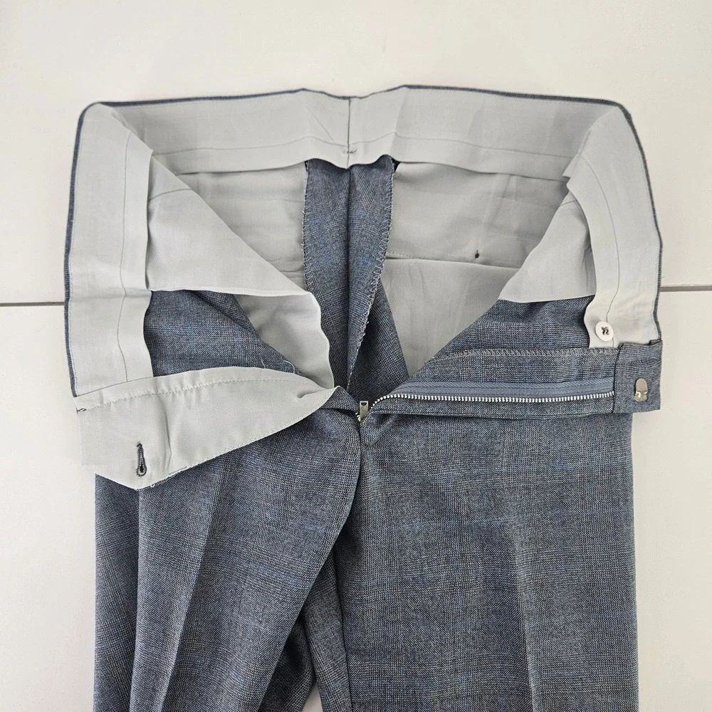 Vintage 80s Blue Grey Glen Plaid‎ 3pc Suit Single Breasted 2 Button Med ~40R-42R